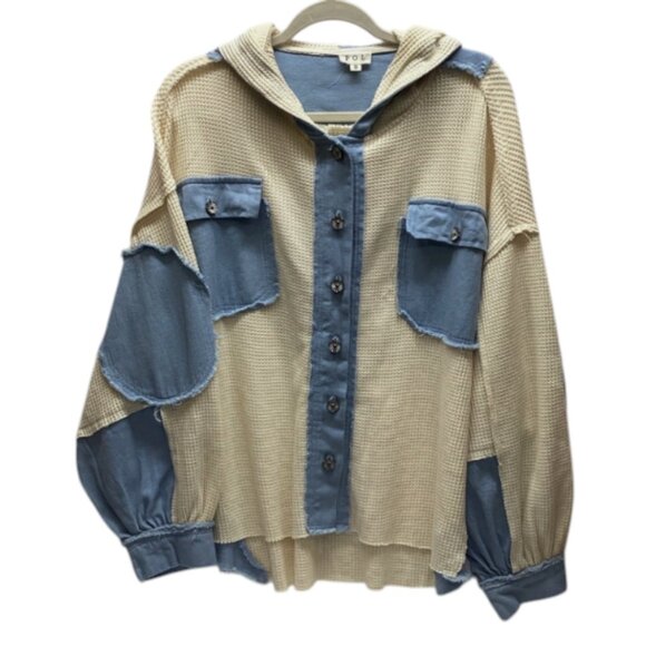 POL JACKET 100% COTTON Cream & Denim NEW 1 LG LEFT! - Picture 6 of 11